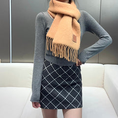 SCARF 185 CM IN CAMEL BEIGE MOHAIR AND WOOL 413754