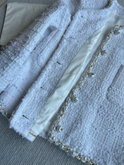 Chanel 25P Cardigan White Tweed With Pearl 234889