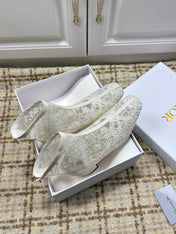 DIOR 26S ANKLE BOOTS 35MM IN WHITE FLORAL LACE MESH BLOCK HEEL