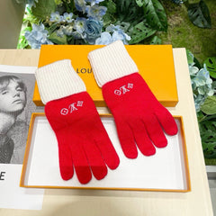 GLOVES IN CHERRY RED MIX WHITE WOOL 458551