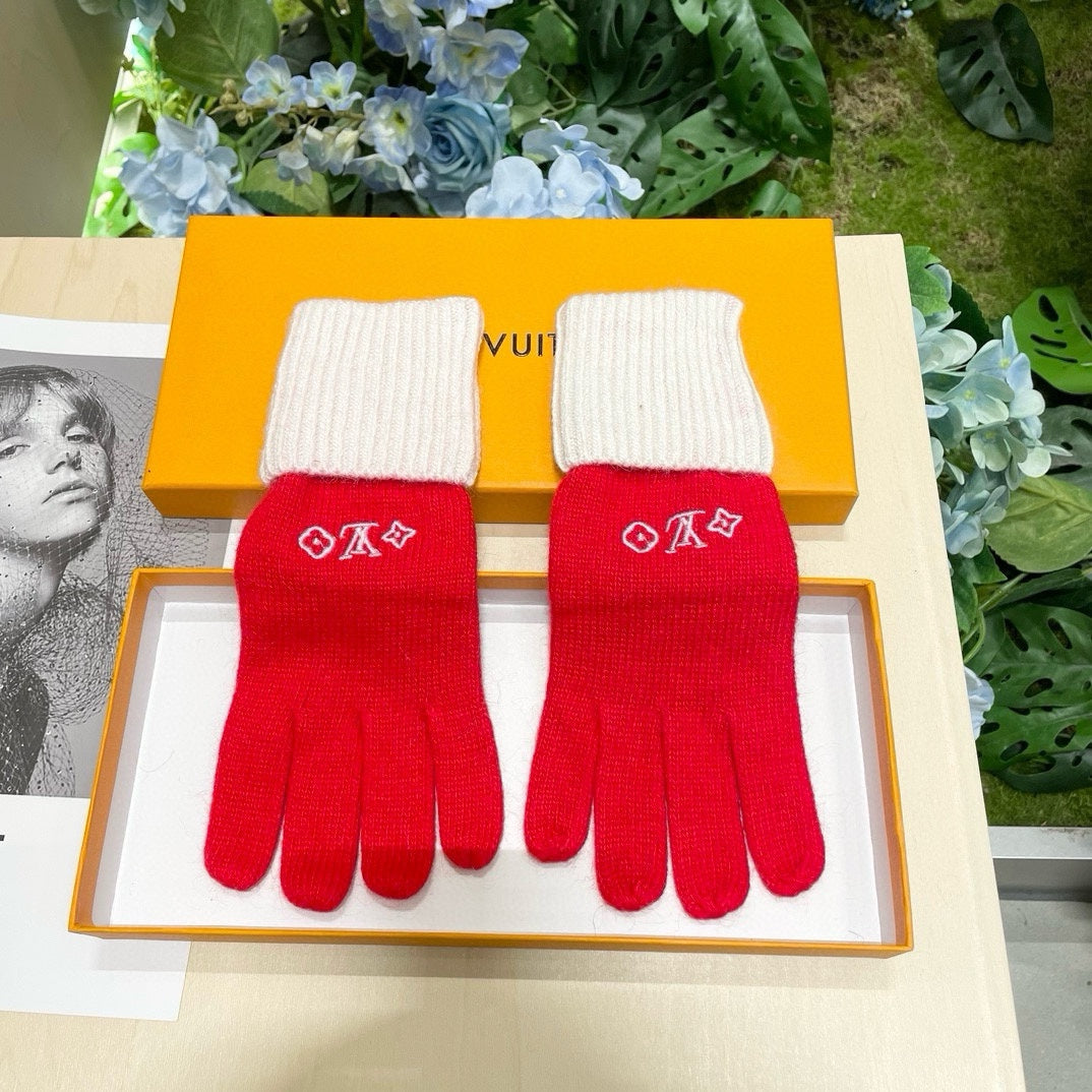 GLOVES IN CHERRY RED MIX WHITE WOOL 458551