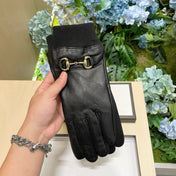 HORSEBIT GLOVES IN BLACK LAMBSKIN MIX WOOL 464975
