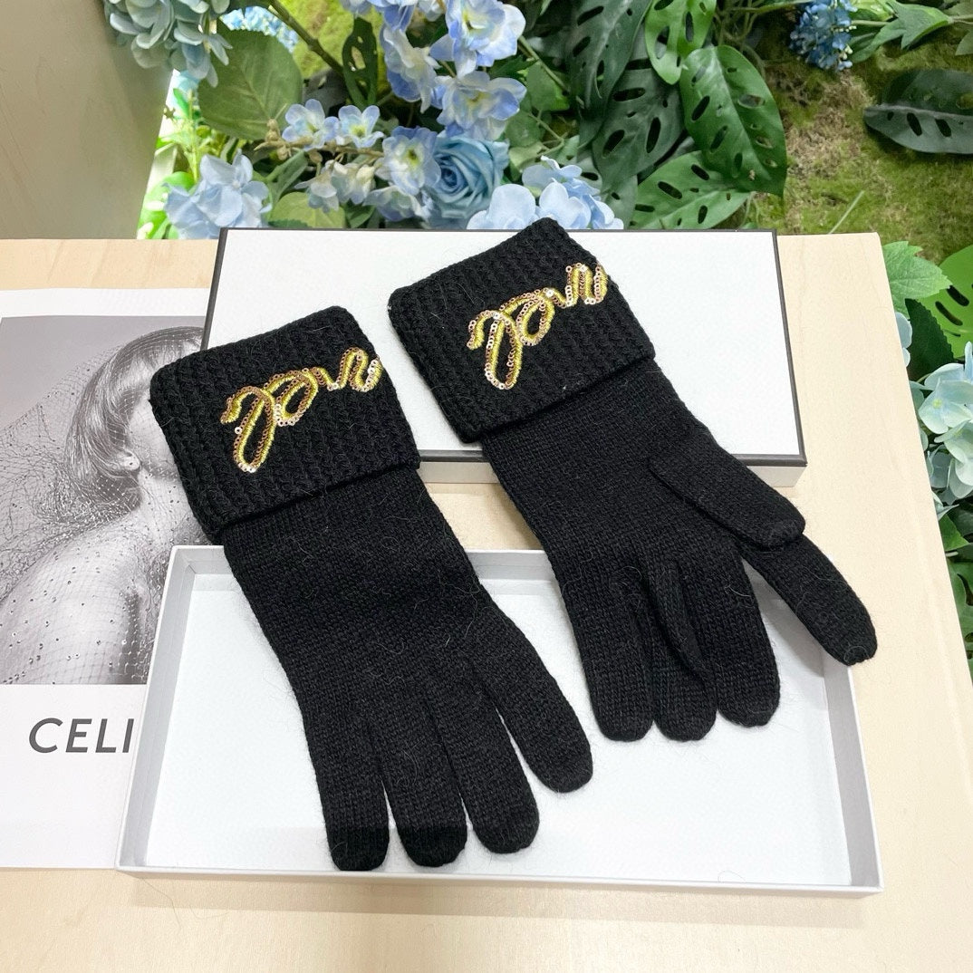 GLOVES IN BLACK WOOL WITH YELLOW LOGO 465778