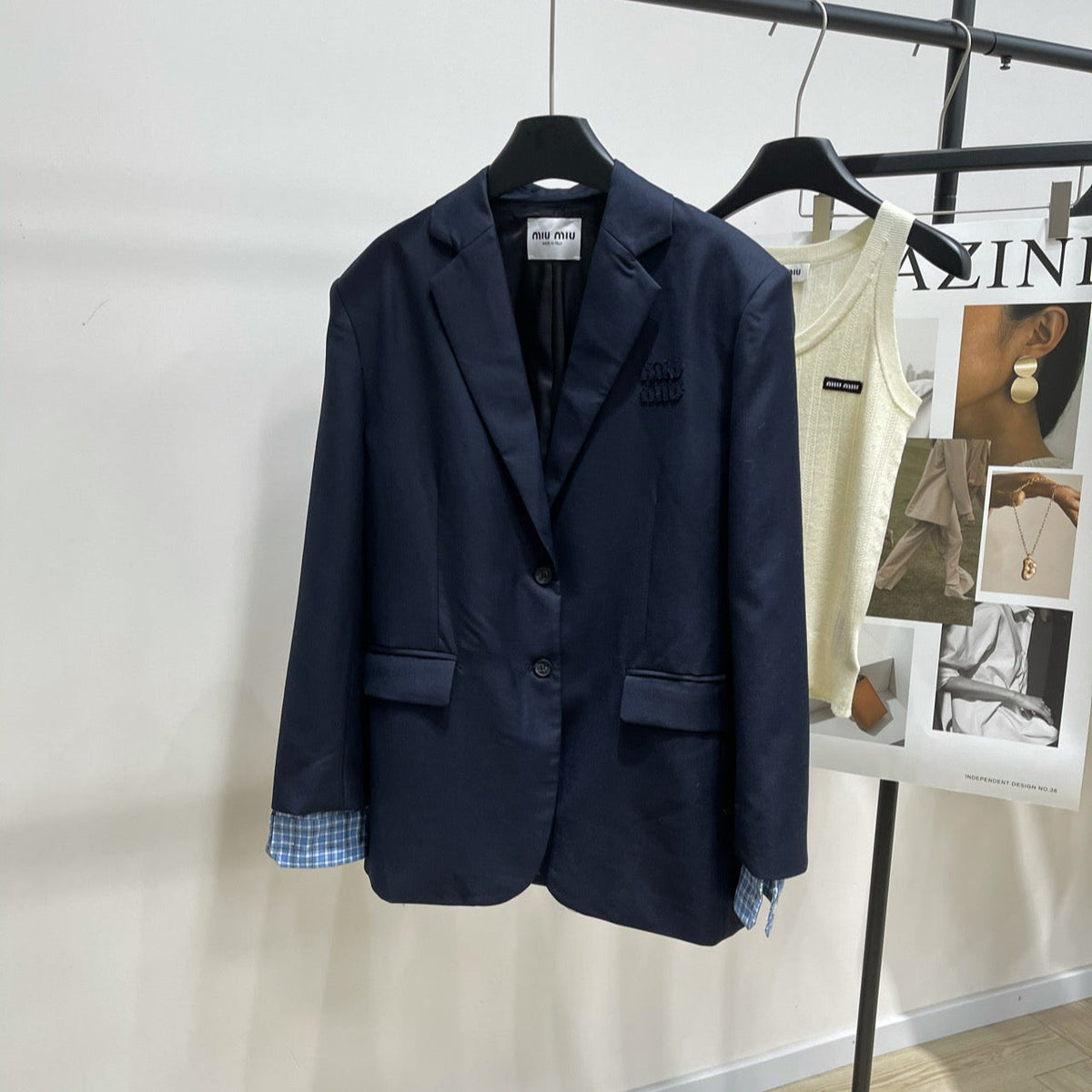 MIUMIU NAVY CHECKED SUIT 224381