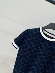 GUCCI SHORT-SLEEVE CREW NECK KNIT TOP WITH WHITE TRIM 256819