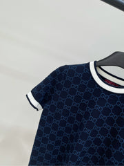 GUCCI SHORT-SLEEVE CREW NECK KNIT TOP WITH WHITE TRIM 256819