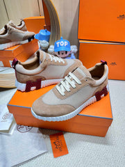 BOUNCING SNEAKER IN PEANUT BROWN SUEDE AND WHITE KNIT