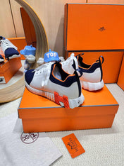 DEPART SLIP-ON SNEAKER IN NAVY BLUE KNIT AND WHITE CALFSKIN