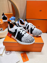 DEPART SLIP-ON SNEAKER IN WHITE MIX BLACK KNIT AND BLACK CALFSKIN