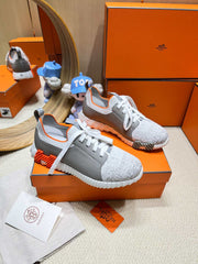 DEPART SLIP-ON SNEAKER IN WHITE MIX MOUSE GRAY KNIT AND CALFSKIN