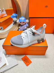 DEPART SLIP-ON SNEAKER IN WHITE MIX SHARK GRAY KNIT AND CALFSKIN