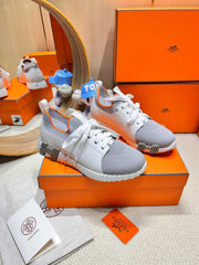 DEPART SLIP-ON SNEAKER IN WHITE MIX SHARK GRAY KNIT AND CALFSKIN