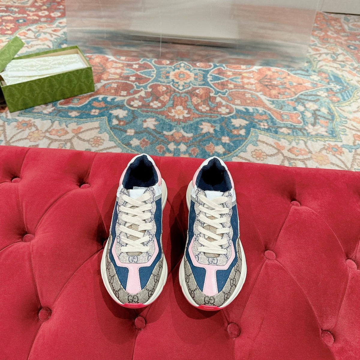 GG RHYTON TRAINER LIGHT BROWN AND PINK CALFSKIN