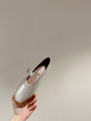 ALAIA MARY JANE IN SILVER LAMBSKIN WITH SILVER HARDWARE