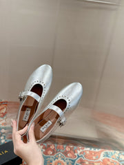 ALAIA MARY JANE IN SILVER LAMBSKIN WITH SILVER HARDWARE