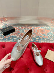 ALAIA MARY JANE IN SILVER LAMBSKIN WITH SILVER HARDWARE