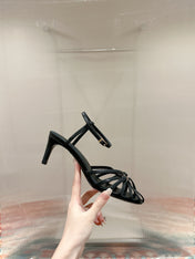 TRIOMPHE SANDAL 85 MM IN BLACK LAMBSKIN