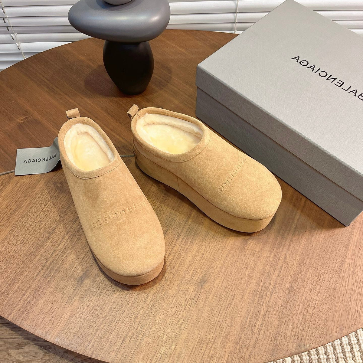 BALENCIAGA 25S AURALEE SLIP-ON 50 MM IN WARM BEIGE BROWN SUEDE