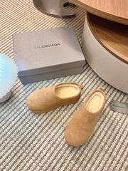 BALENCIAGA 25S AURALEE SLIP-ON 50 MM IN WARM BEIGE BROWN SUEDE