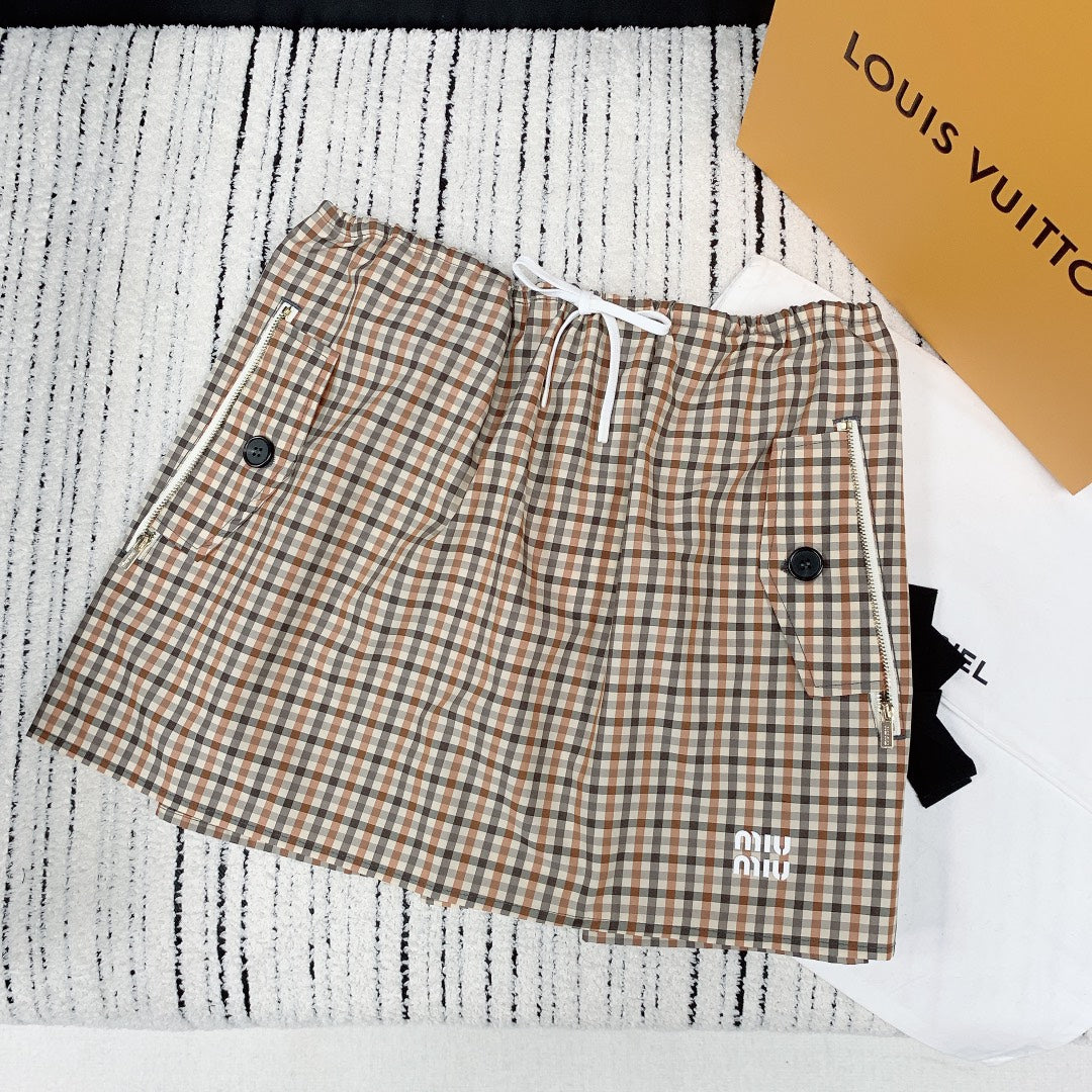MIUMIU PLAID ELASTIC WAIST SKIRT 228067