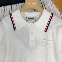 MIUMIU BUTTON-UP KNIT SWEATER WITH LAPEL COLLAR 268101