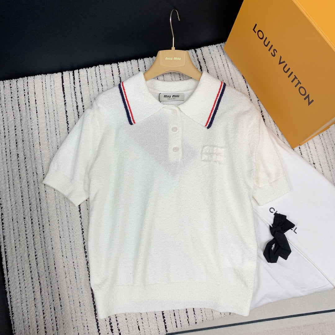 MIUMIU BUTTON-UP KNIT SWEATER WITH LAPEL COLLAR 268101