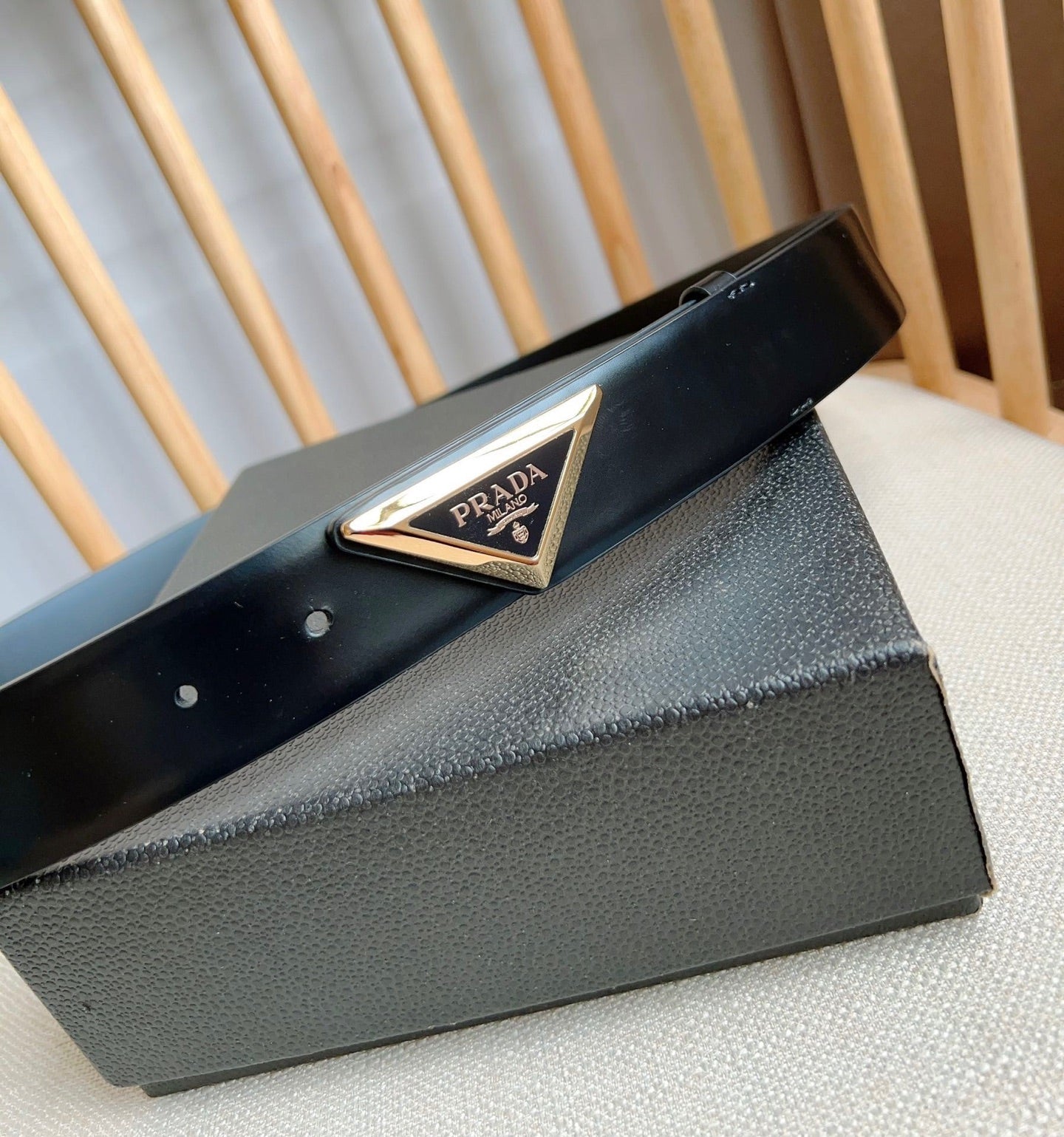 PRADA 25S BELT 33 MM IN BLACK CALFSKIN 551858