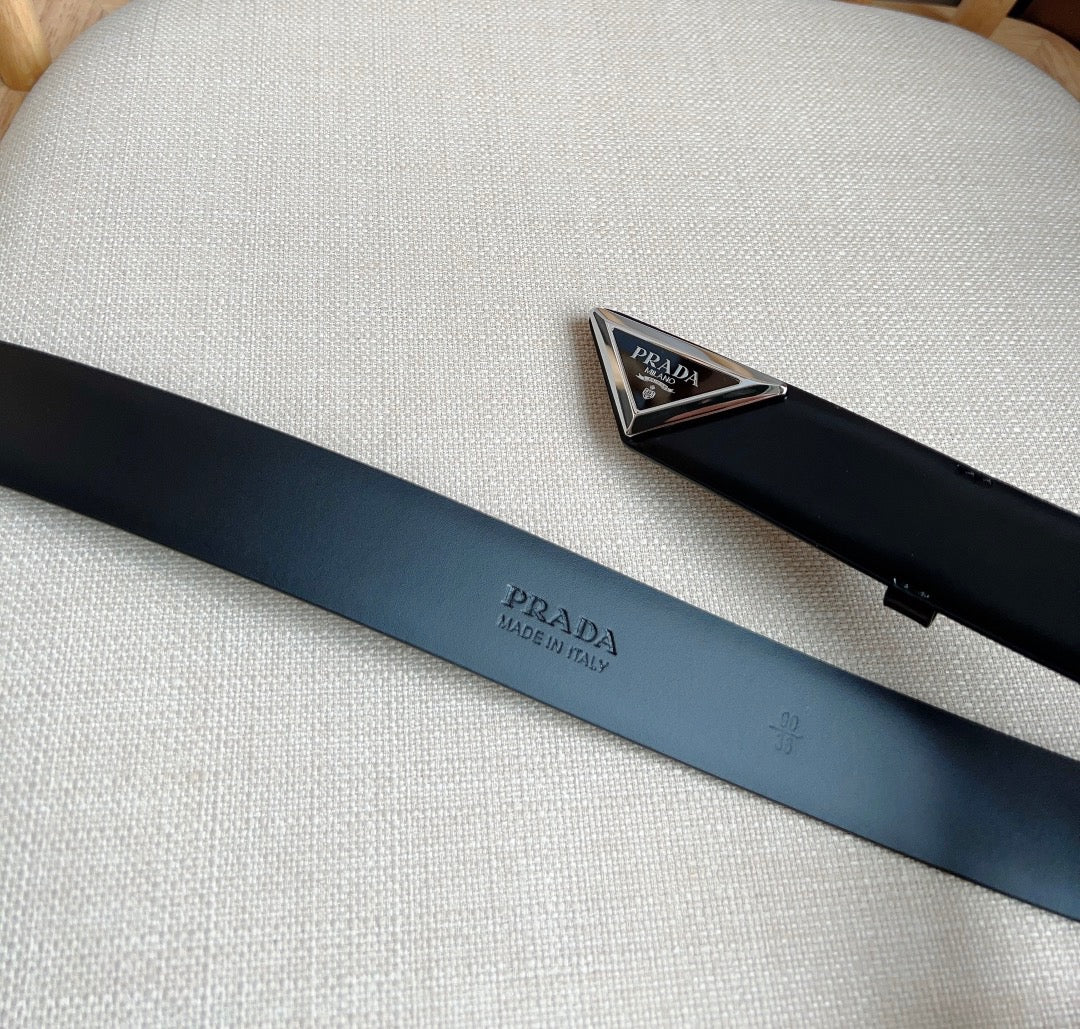 PRADA 25S BELT 33 MM IN BLACK CALFSKIN 551859