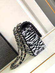 CHANEL 25S FLAP BAG 25 CM IN WHITE MIX BLACK SEQUINS