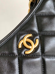CHANEL 25S HOBO BAG 26 CM IN BLACK LAMBSKIN WITH GOLD HARDWARE