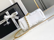 CC MINI 20 FLAP BAG IN WHITE LAMBSKIN GOLD HARDWARE