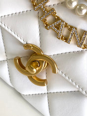 CC MINI 20 FLAP BAG IN WHITE LAMBSKIN GOLD HARDWARE