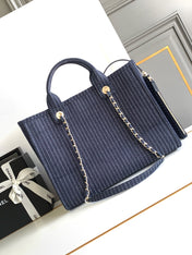 CHANEL 25S TOTE BAG 32 CM IN NAVY BLUE CANVAS