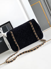 CHANEL 25S FLAP BAG 23.5 CM IN BLACK WOOL AND LAMBSKIN
