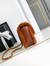 CHANEL 25S FLAP BAG 23.5 CM IN BROWN WOOL AND LAMBSKIN