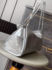 CHANEL 25S HOBO BAG 40 CM IN SILVER SMOOTH CALFSKIN