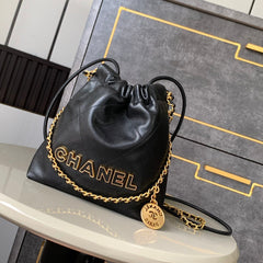 CHANEL BAG 25S 20 CM IN BLACK LAMBSKIN WITH GOLD HARDWARE