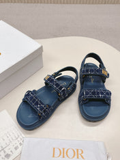 DIOR BACK-STRAP SANDALS 25S IN NAVY BLUE TWEED AND CALFSKIN