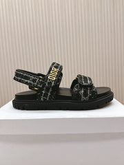 DIOR BACK-STRAP SANDALS 25S IN BLACK TWEED AND CALFSKIN