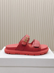 DIOR CLASSIC DOUBLE-STRAP SLIDES 25S IN STRAWBERRY PINK CALFSKIN
