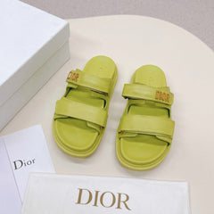 DIOR CLASSIC DOUBLE-STRAP SLIDES 25S IN OLIVE YELLOW CALFSKIN