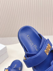 DIOR CLASSIC DOUBLE-STRAP SLIDES 25S IN NAVY BLUE CALFSKIN