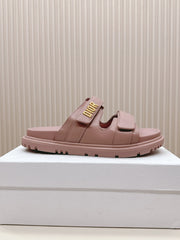 DIOR CLASSIC DOUBLE-STRAP SLIDES 25S IN BABY PINK CALFSKIN