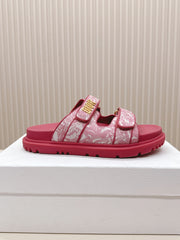 DIOR CLASSIC DOUBLE-STRAP SLIDES 25S IN DARK PINK FABRIC AND CALFSKIN