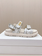 DIOR BACK-STRAP SANDALS 25S IN CREAM WHITE AND SILVER CALFSKIN WITH BUTTERFLY MOTIF