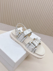 DIOR BACK-STRAP SANDALS 25S IN CREAM WHITE AND SILVER CALFSKIN WITH BUTTERFLY MOTIF
