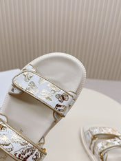 DIOR BACK-STRAP SANDALS 25S IN CREAM WHITE AND GOLD CALFSKIN WITH BUTTERFLY MOTIF