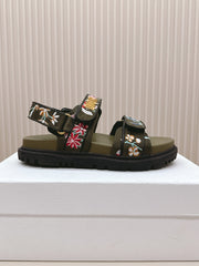 DIOR BACK-STRAP SANDALS 25S IN MOSS GREEN CALFSKIN EMBROIDERED WITH PETITES FLEURS