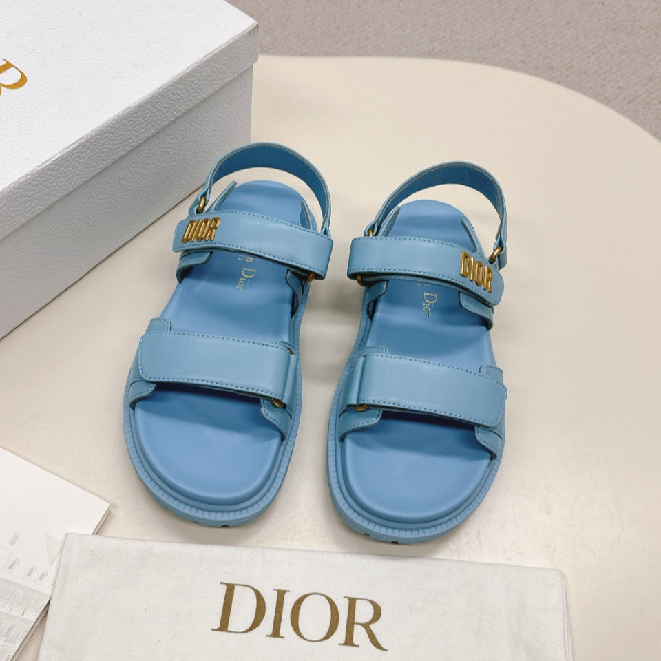 DIOR BACK-STRAP SANDALS 25S IN OCEAN BLUE CALFSKIN WITH GOLD HARDWARE