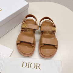 DIOR BACK-STRAP SANDALS 25S IN BROWN CALFSKIN WITH GOLD HARDWARE
